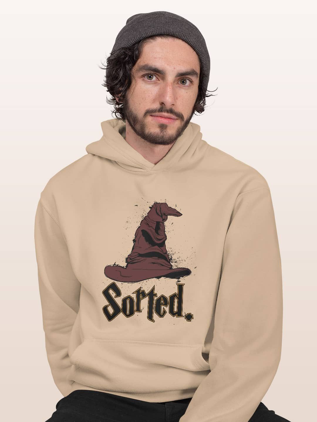 

macmerise Men Printed Hooded Sweatshirt, Beige
