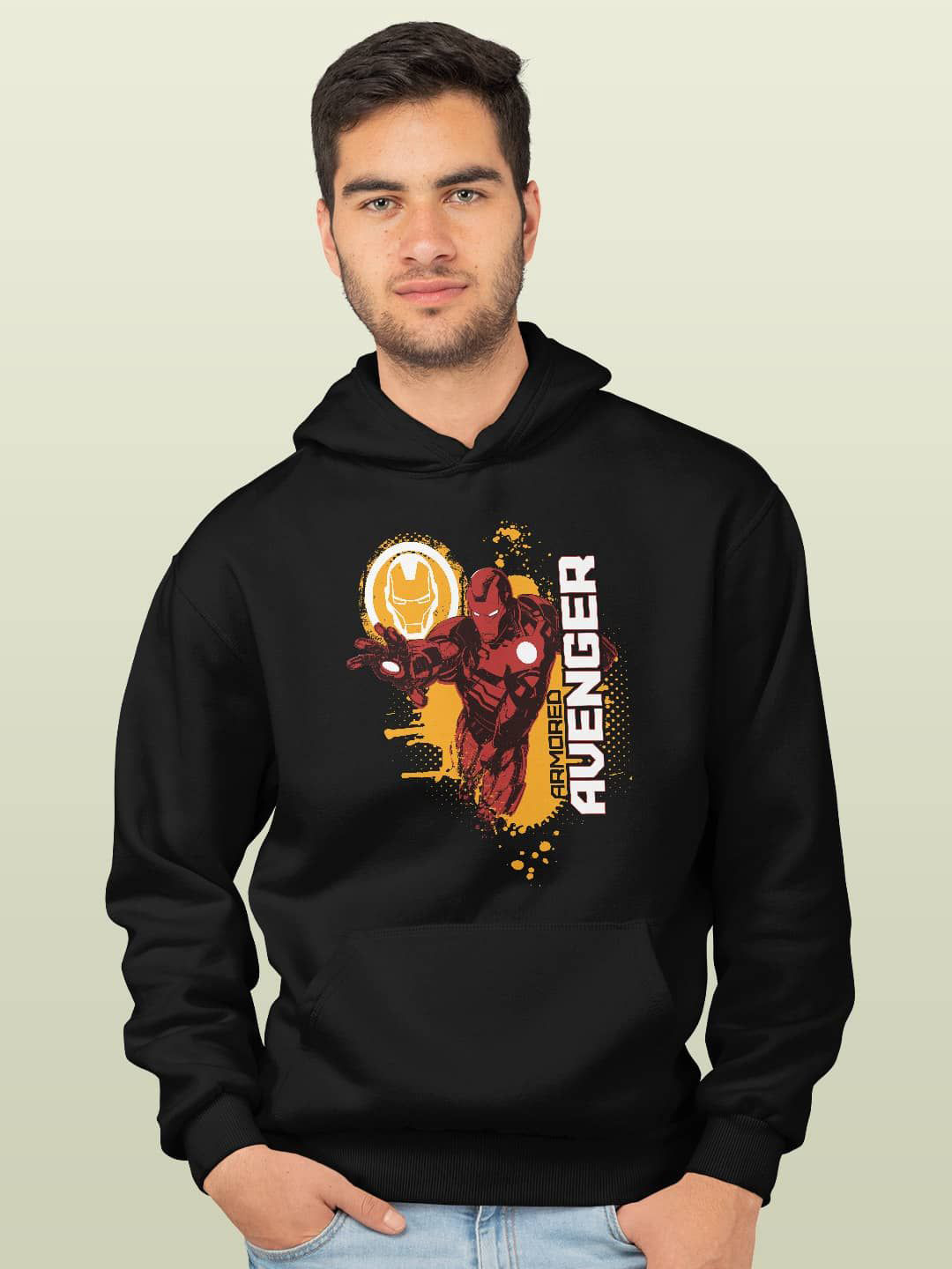 

macmerise Men Printed Hooded Sweatshirt, Black