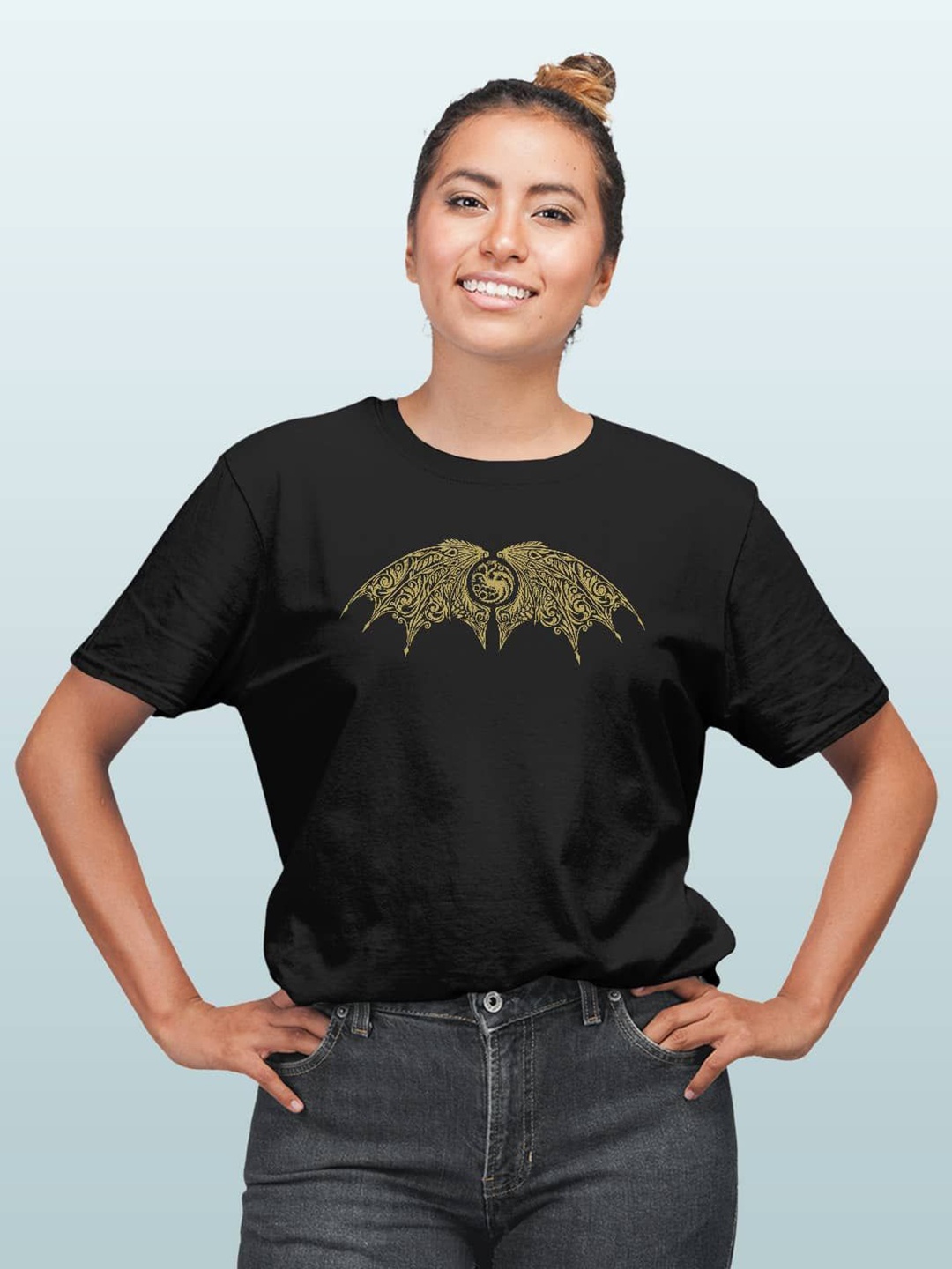 

macmerise Women Typography Printed Pockets T-shirt, Black