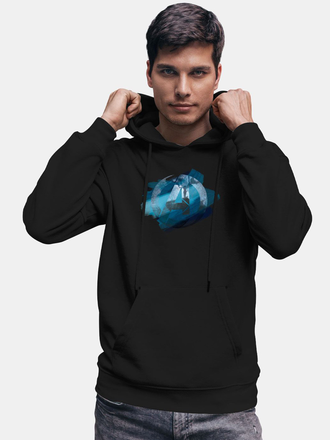 

macmerise Men Printed Hooded Sweatshirt, Black