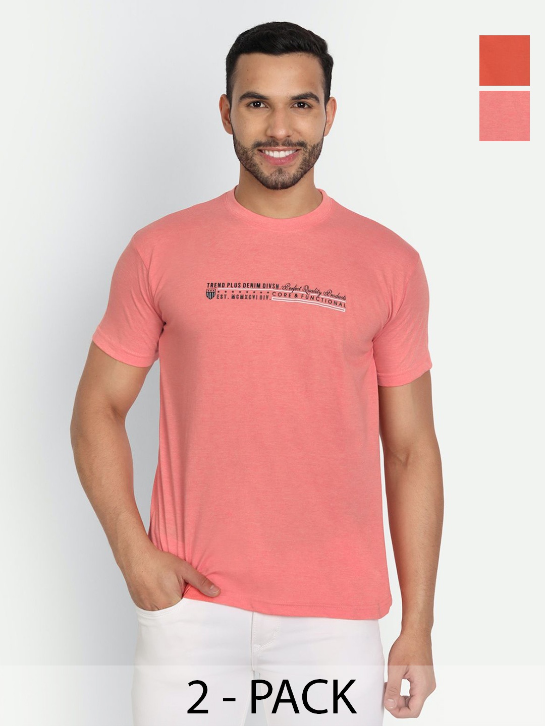 

ZEFFIT Men Pack Of 2 Typography Printed Round Neck Cotton T-Shirt, Pink