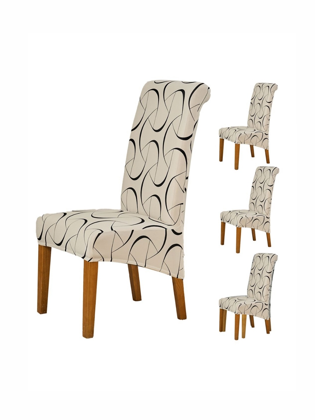 

HOKIPO Beige & Black 4 Pieces Printed 140 GSM Stretchable Chair Covers