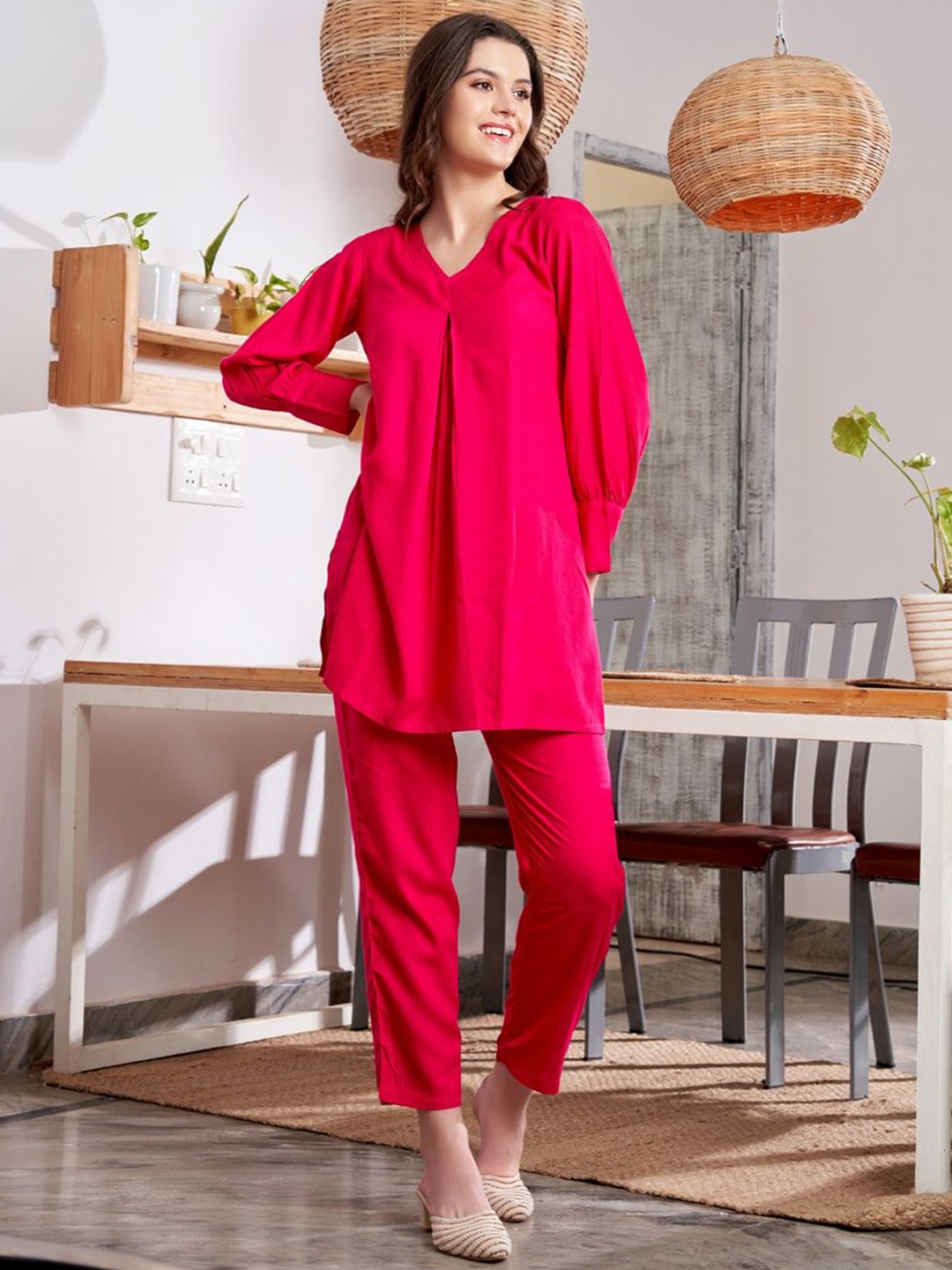 

The Quince Life Cuffed Sleeves Pure Cotton Tunic & Trouser, Pink