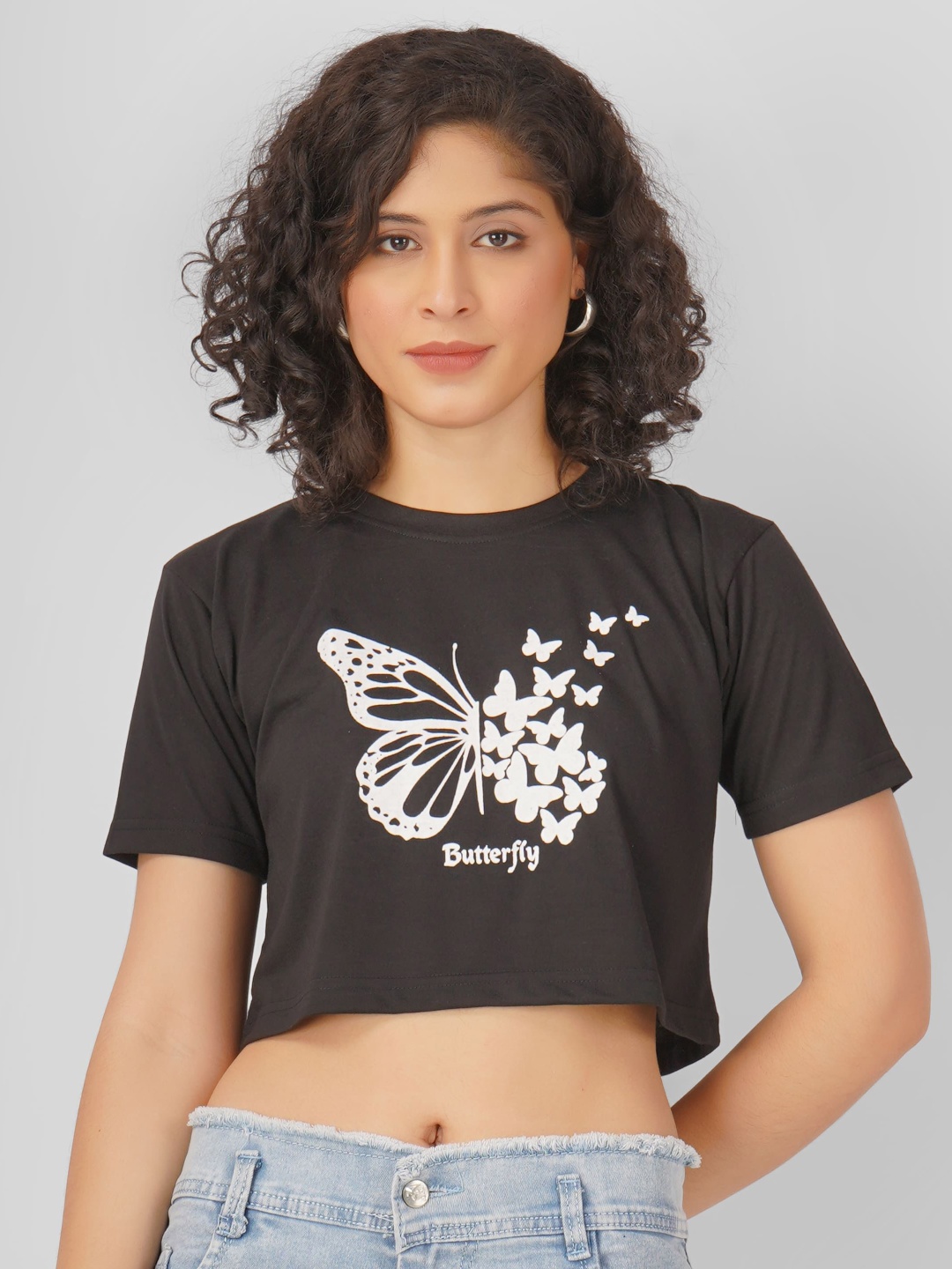 

MIMID Women Graphic Printed Round Neck Cotton T-shirt, Black