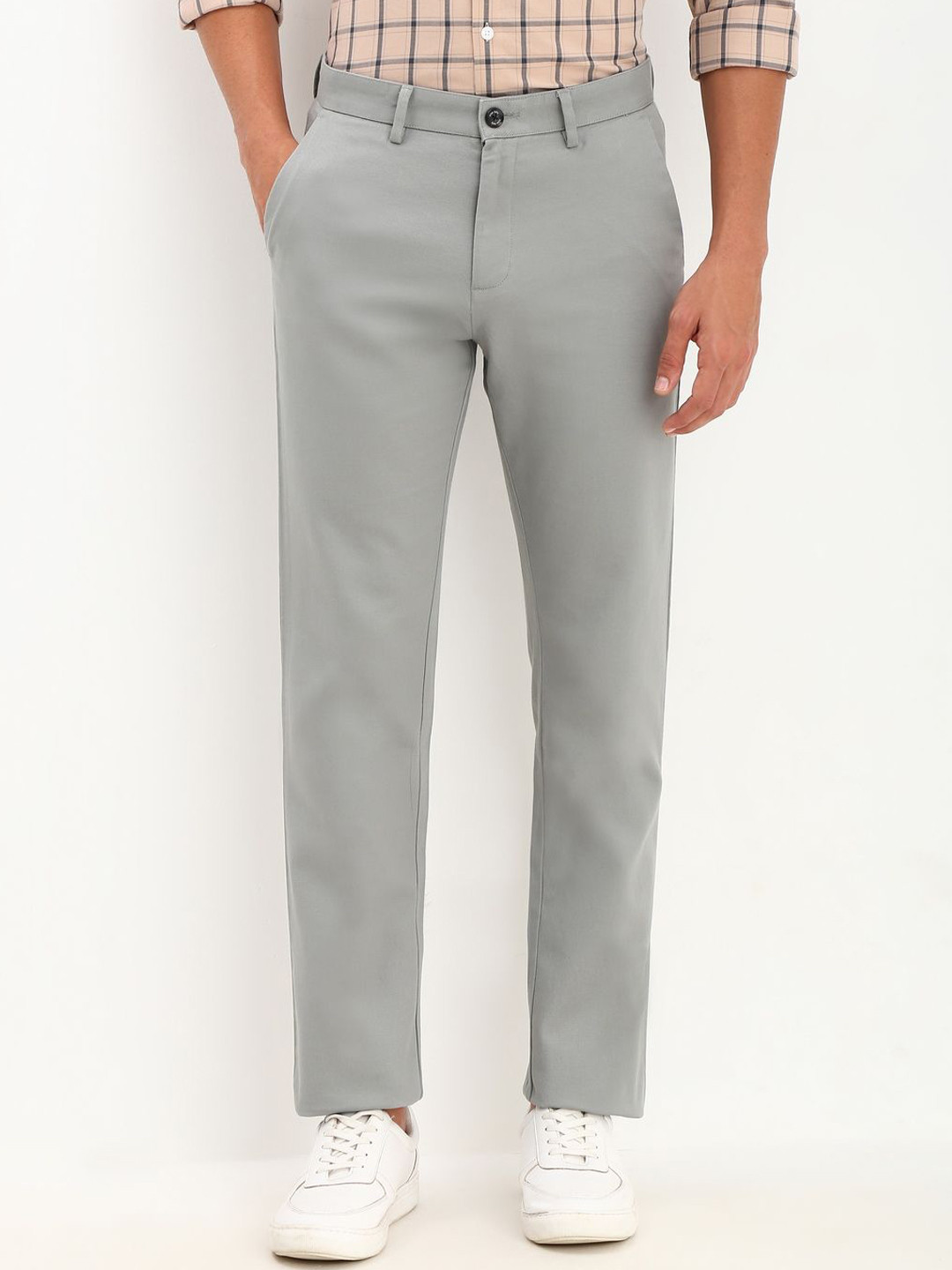 

Allen Solly Men Textured Mid Rise Trousers, Grey