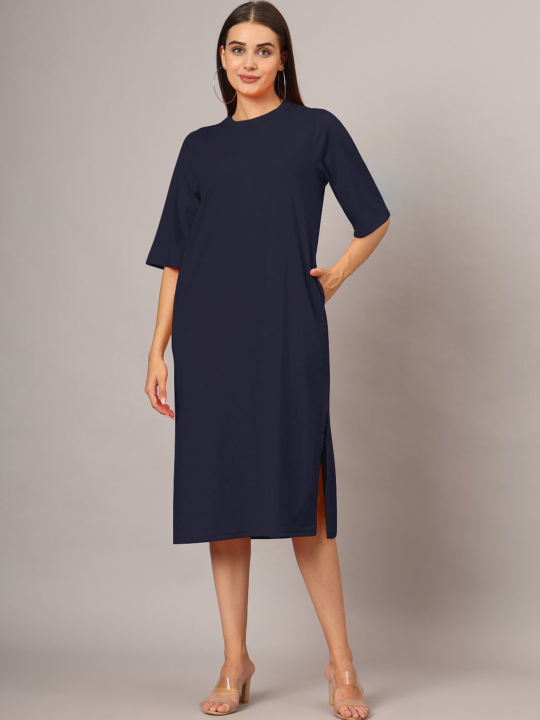 

BRINNS Pure Cotton Sheath Midi Dress, Navy blue