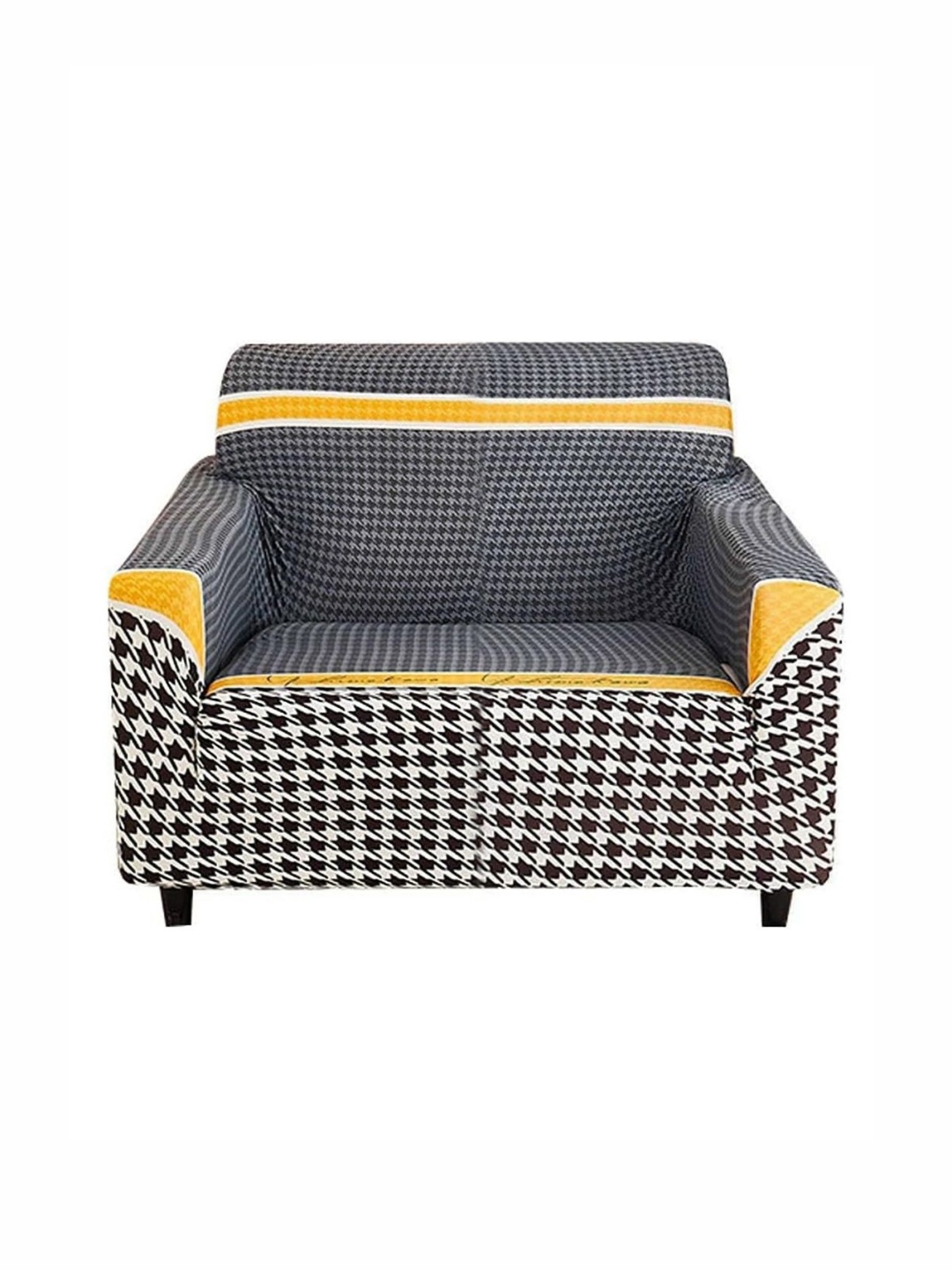 

B BESTILO Black & Mustard Printed Sofa Cover With Arms