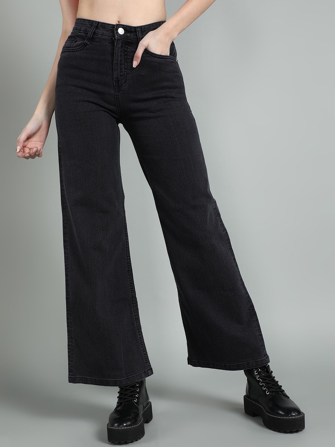 

The Roadster Lifestyle Co Women High Waist Wide Leg Jeans, Black