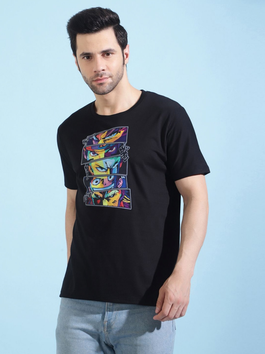 

MANTICORE Men Graphic Printed Round Neck Cotton T-shirt, Black