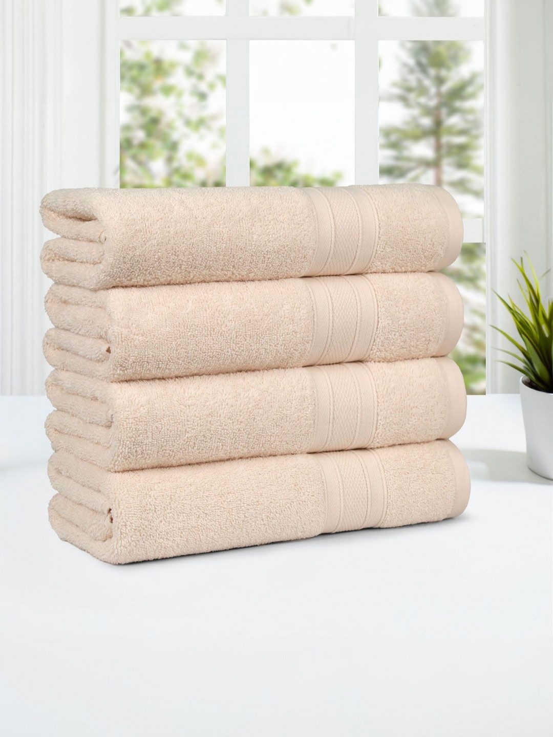 

MYTRIDENT Beige 4 Pieces Cotton 500 GSM Bath Towel