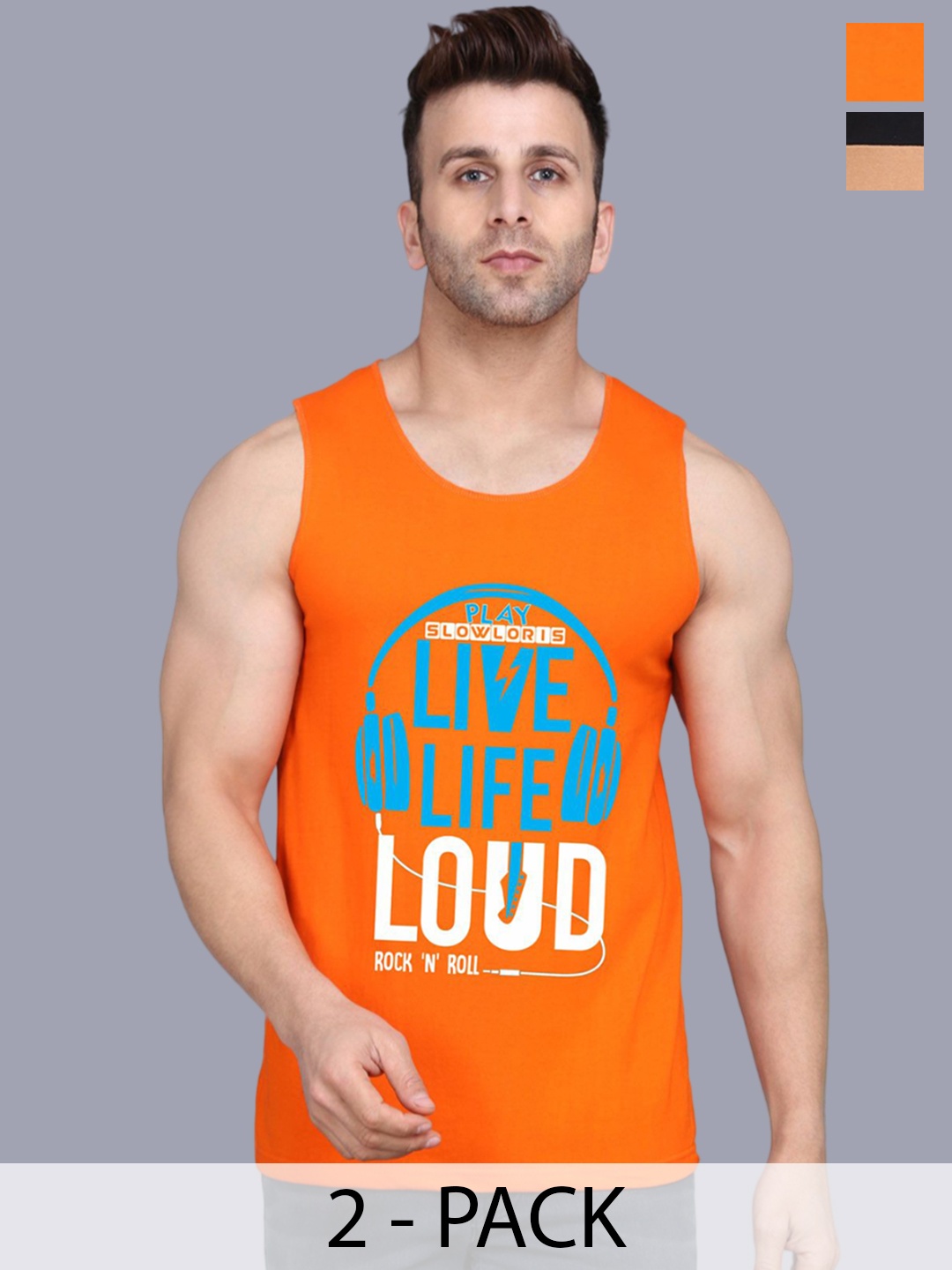 

SLOWLORIS Pack Of 2 Printed Gym Vests, Orange