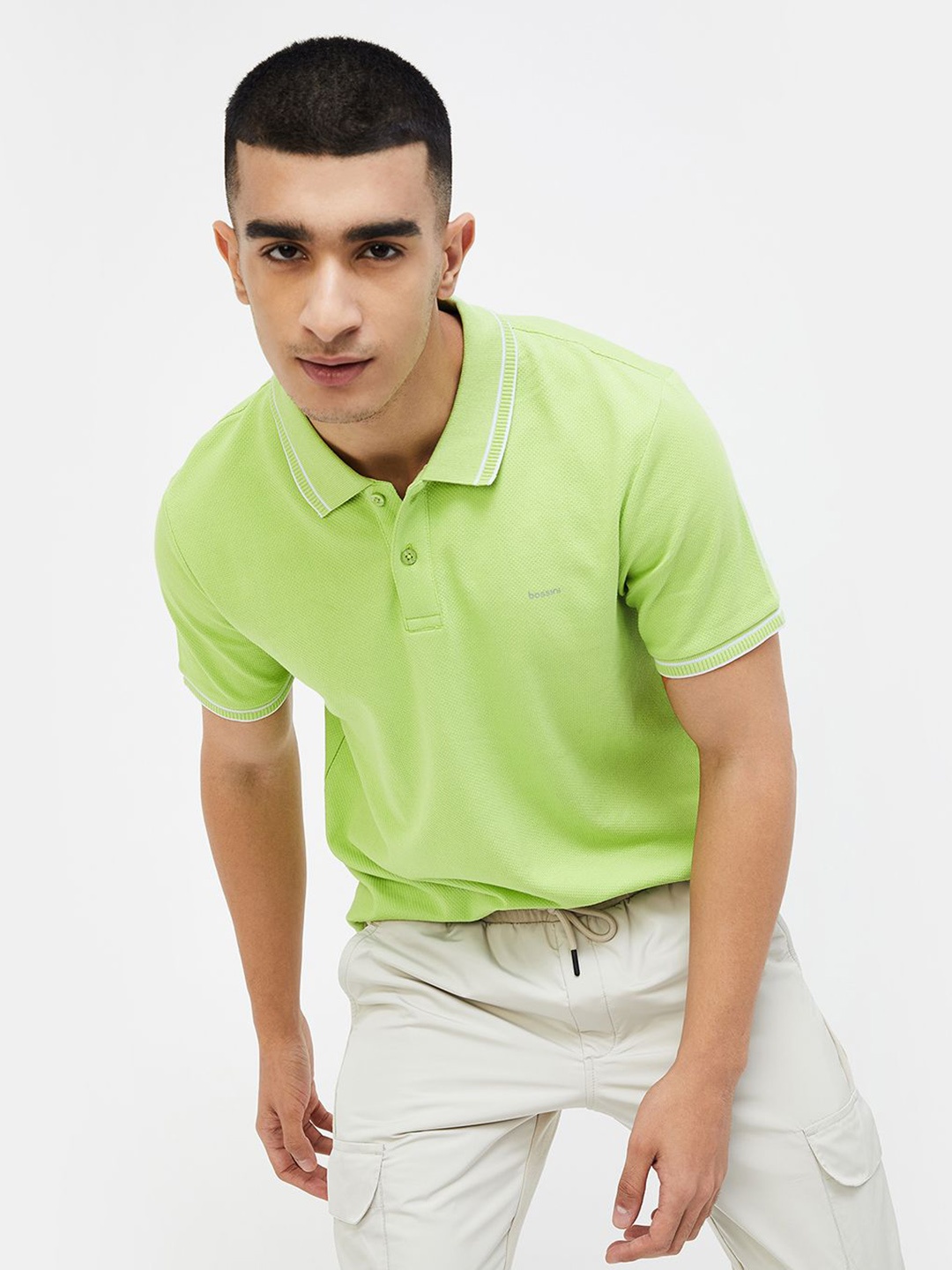 

Bossini Men Solid Polo Collar Cotton T-Shirt, Green