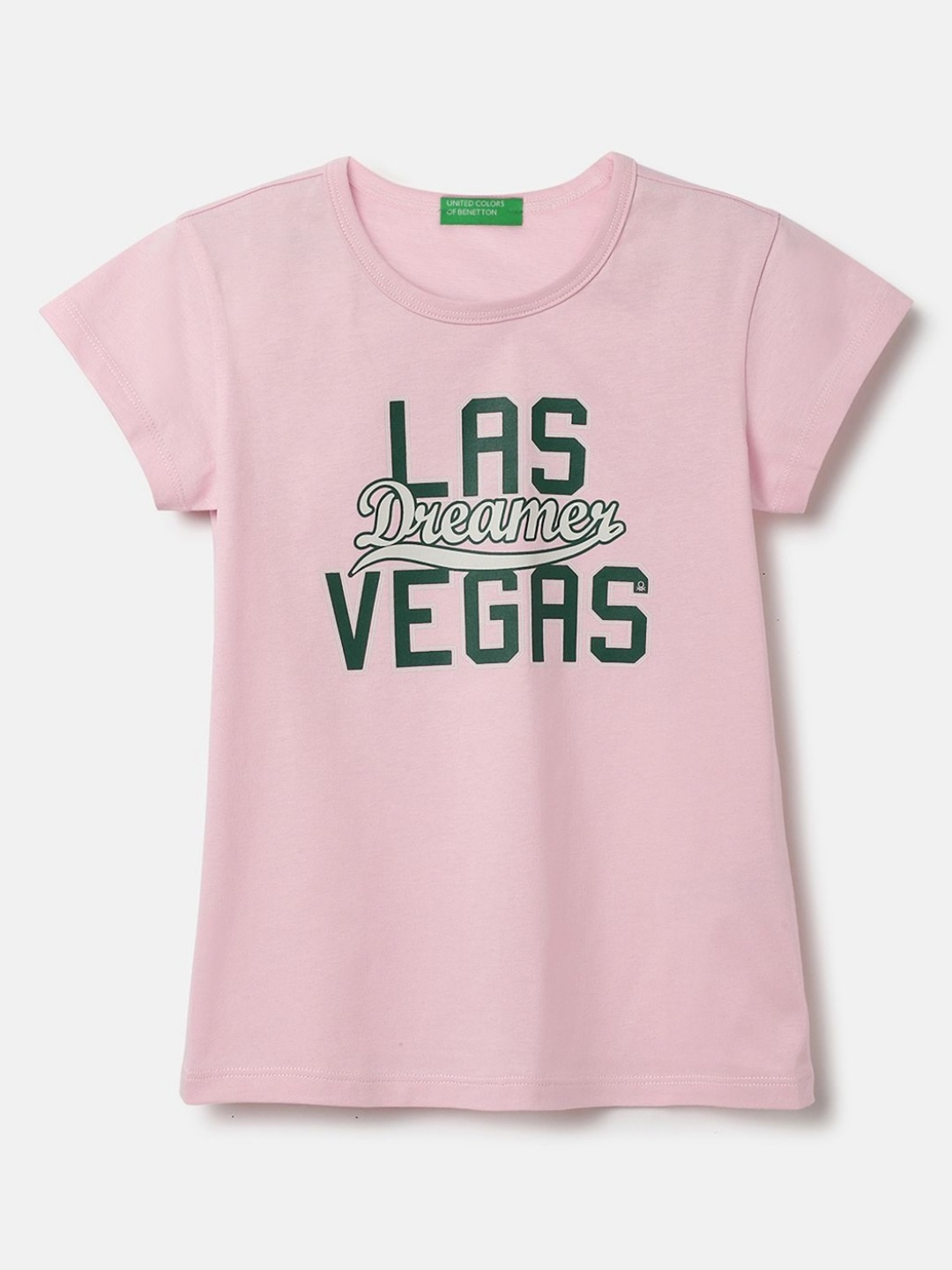 

United Colors of Benetton Girls Typography Printed Pure Cotton T-shirt, Pink