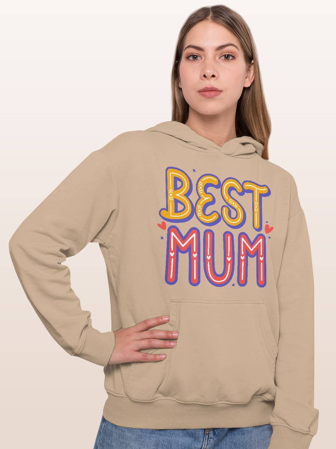 

macmerise Women Printed Hooded Sweatshirt, Beige