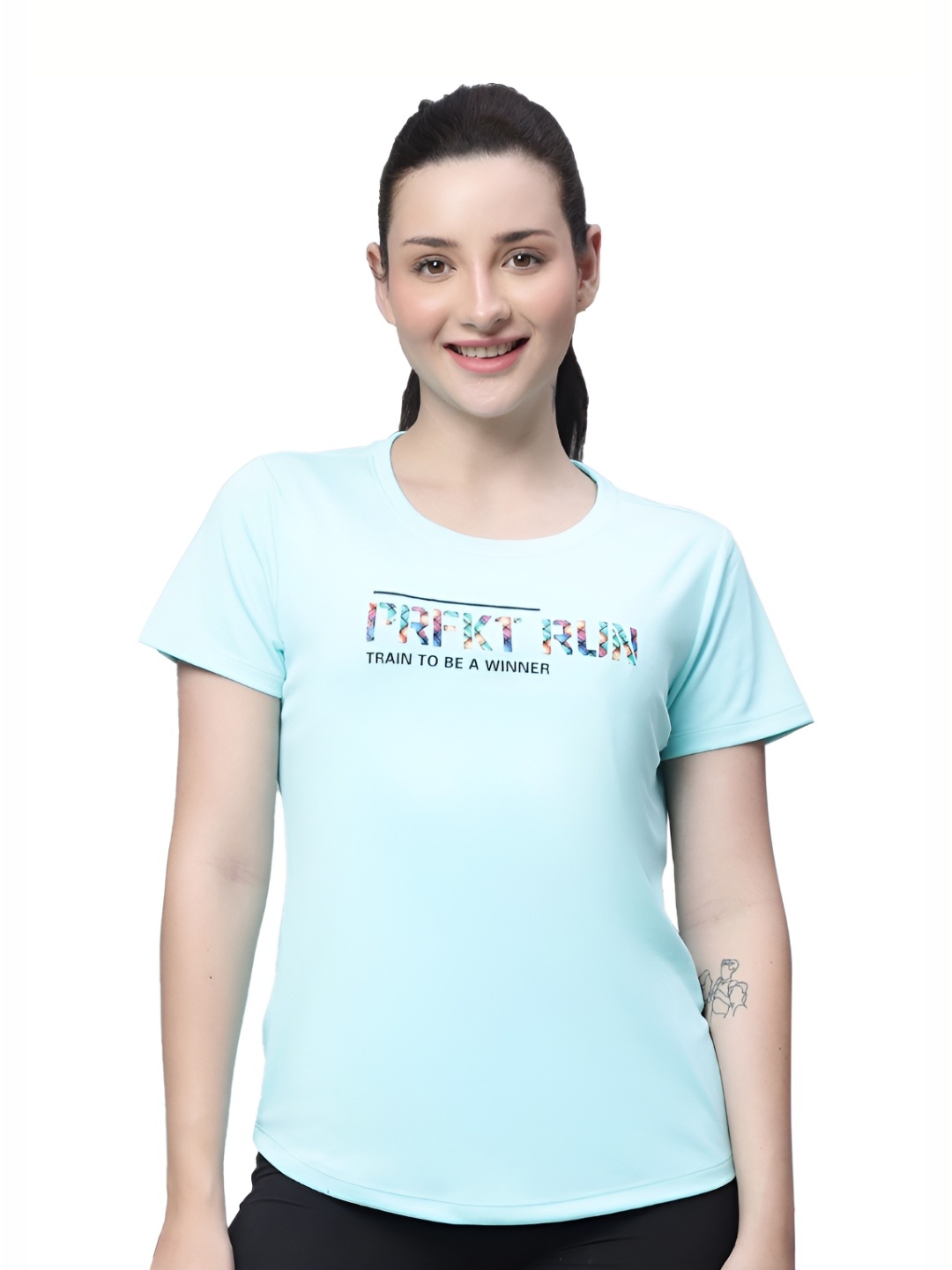 

PERFKT-U Women Printed Round Neck T-shirt, Blue