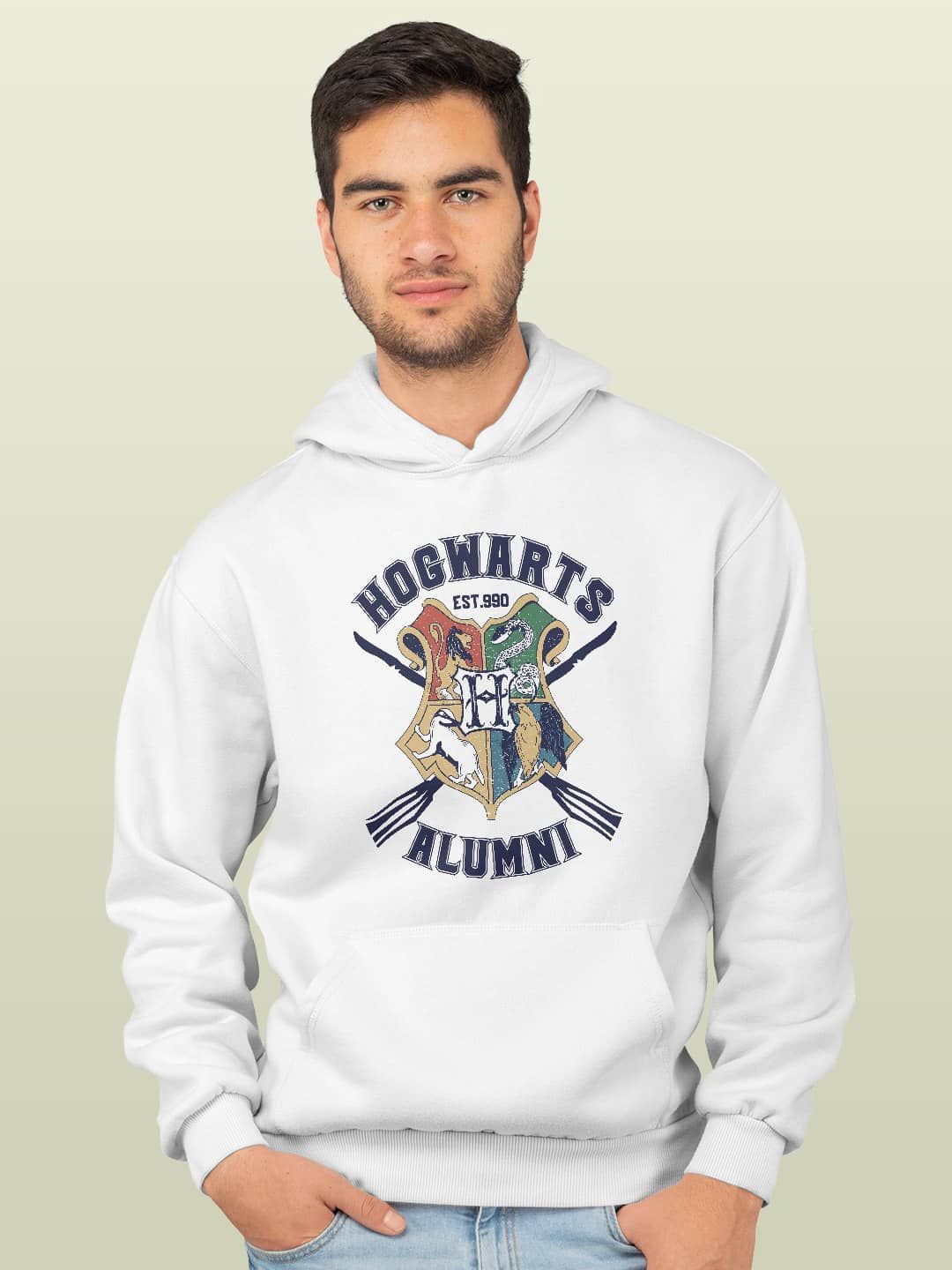 

macmerise Men Printed Hooded Sweatshirt, White