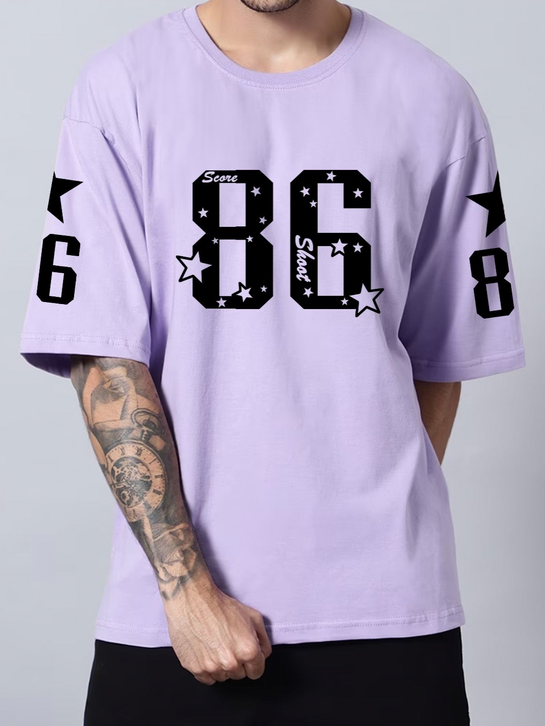 

TABADTOD Men Typography Printed Applique T-shirt, Lavender