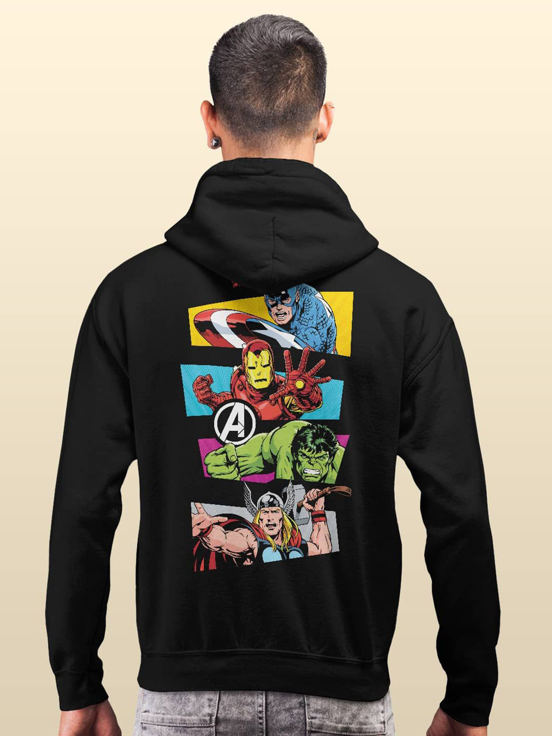 

macmerise Men Printed Hooded Sweatshirt, Black