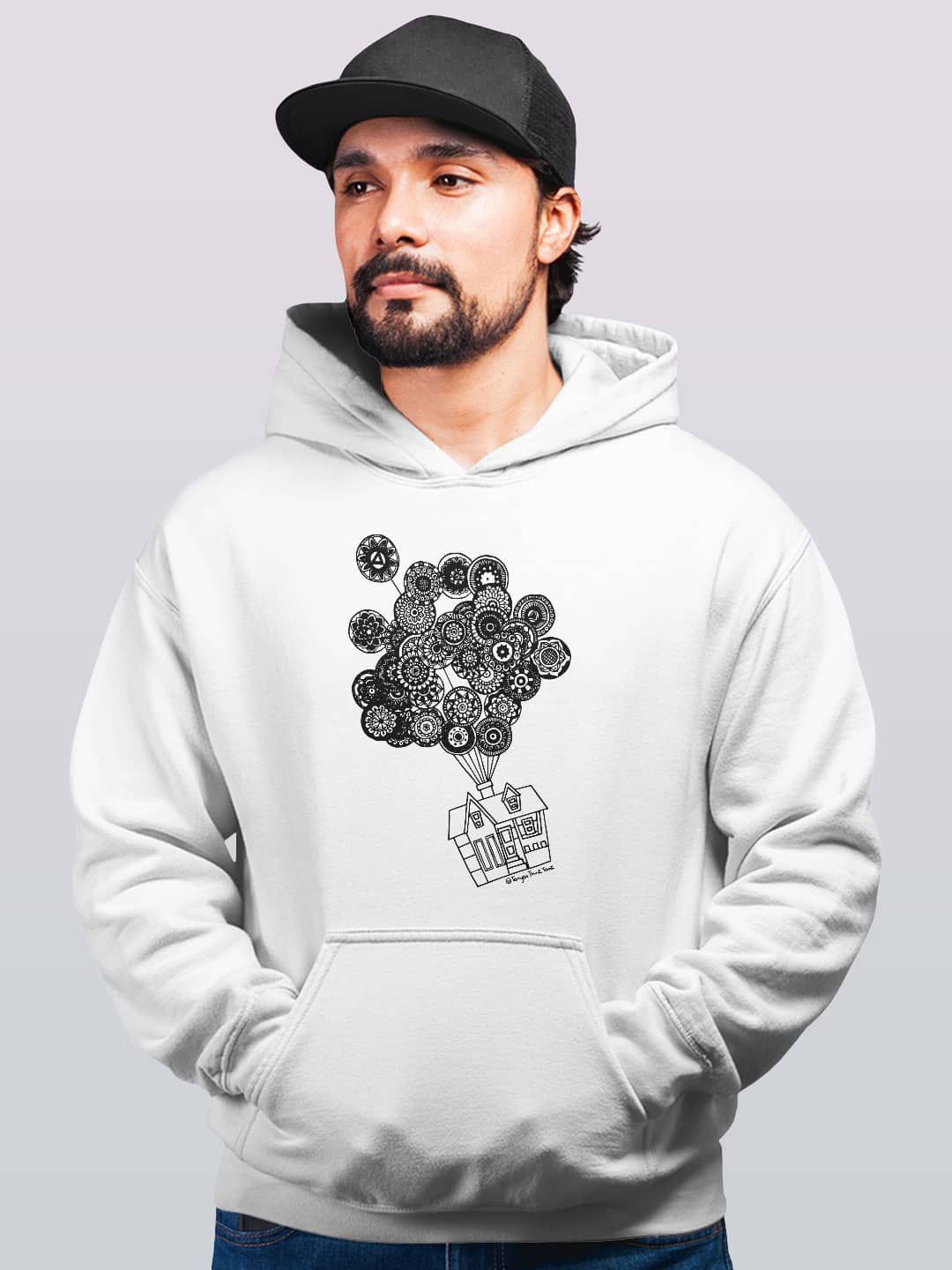

macmerise Men Printed Hooded Sweatshirt, White