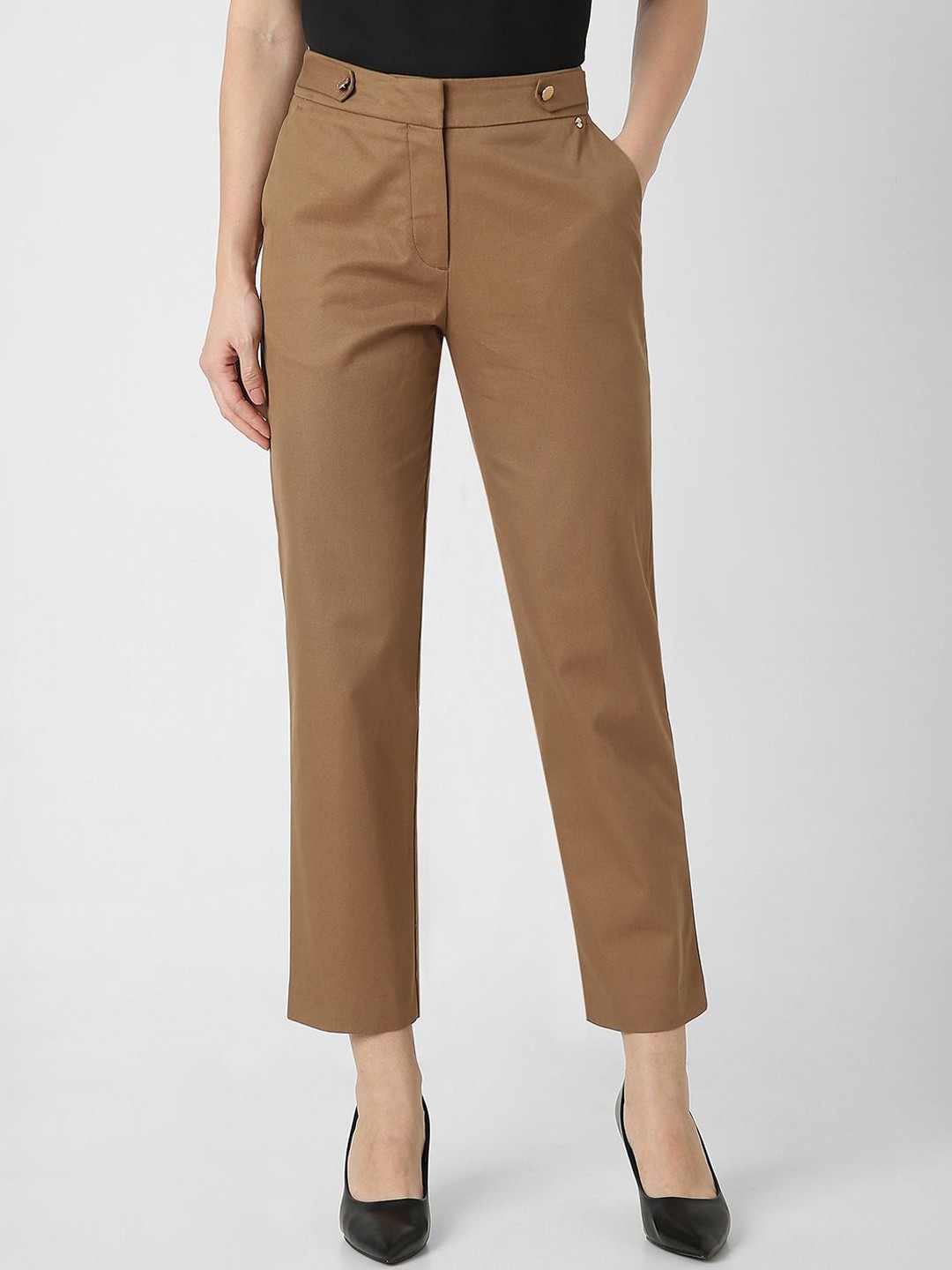 

Van Heusen Woman Women Regular Fit Mid-Rise Flat-Front Trousers, Brown