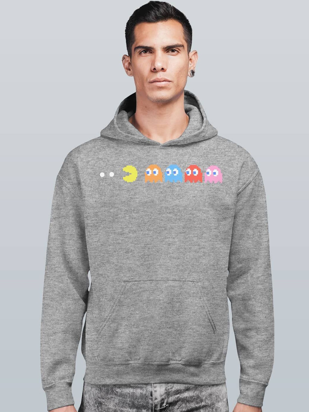

macmerise Men Printed Hooded Sweatshirt, Grey