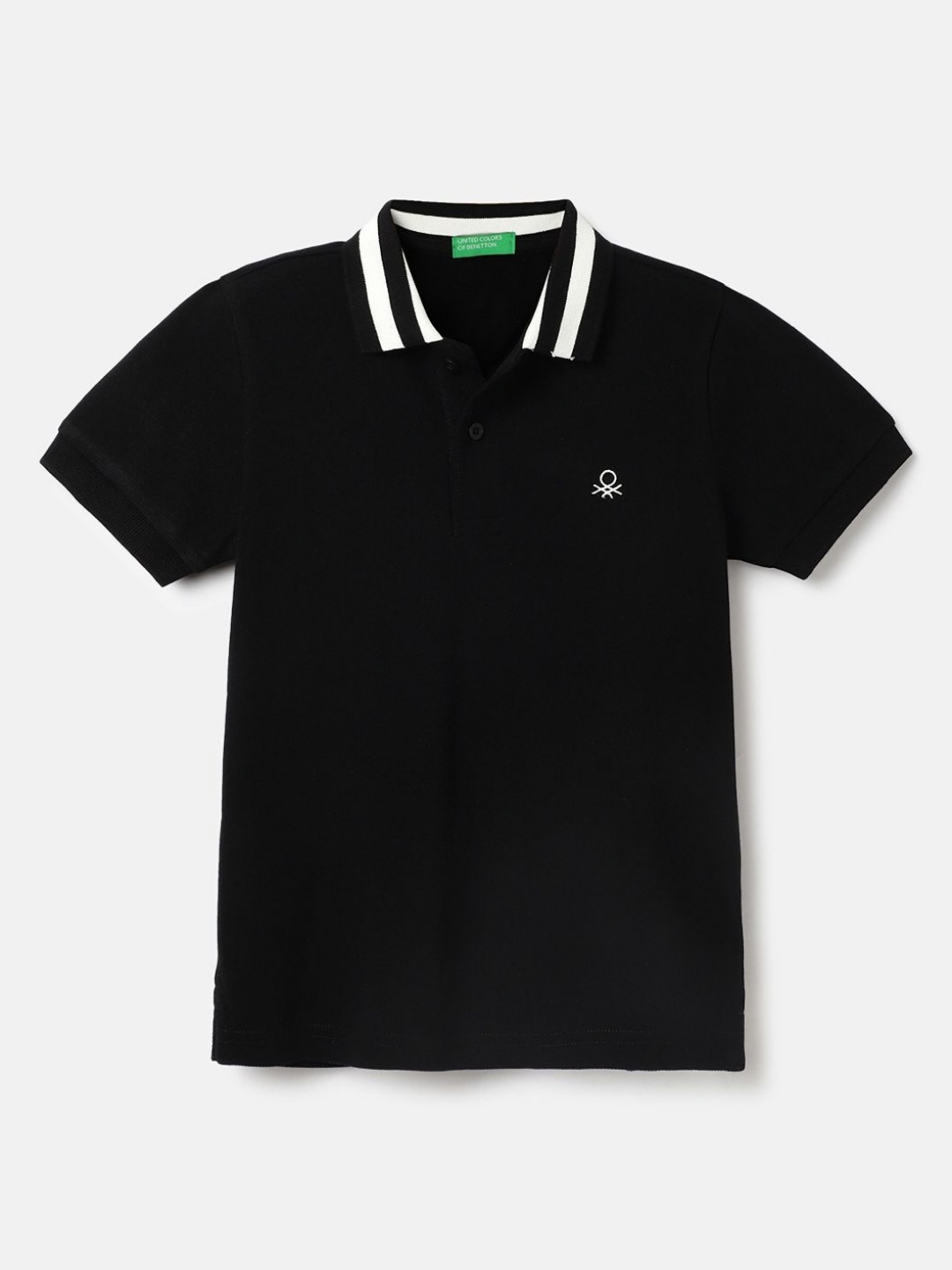 

United Colors of Benetton Boys Polo Collar Pure Cotton Applique T-shirt, Black