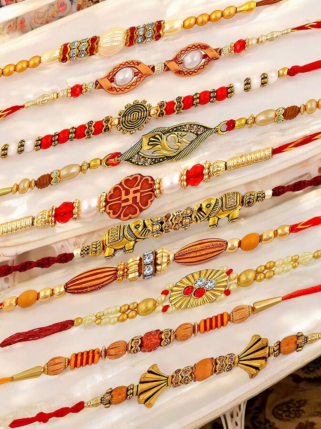 

Okos Set Of 10 Gold-Plated Beaded Thread Rakhi
