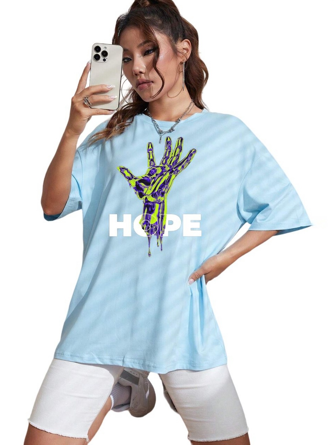 

TABADTOD Women Graphic Printed Oversized T-shirt, Blue