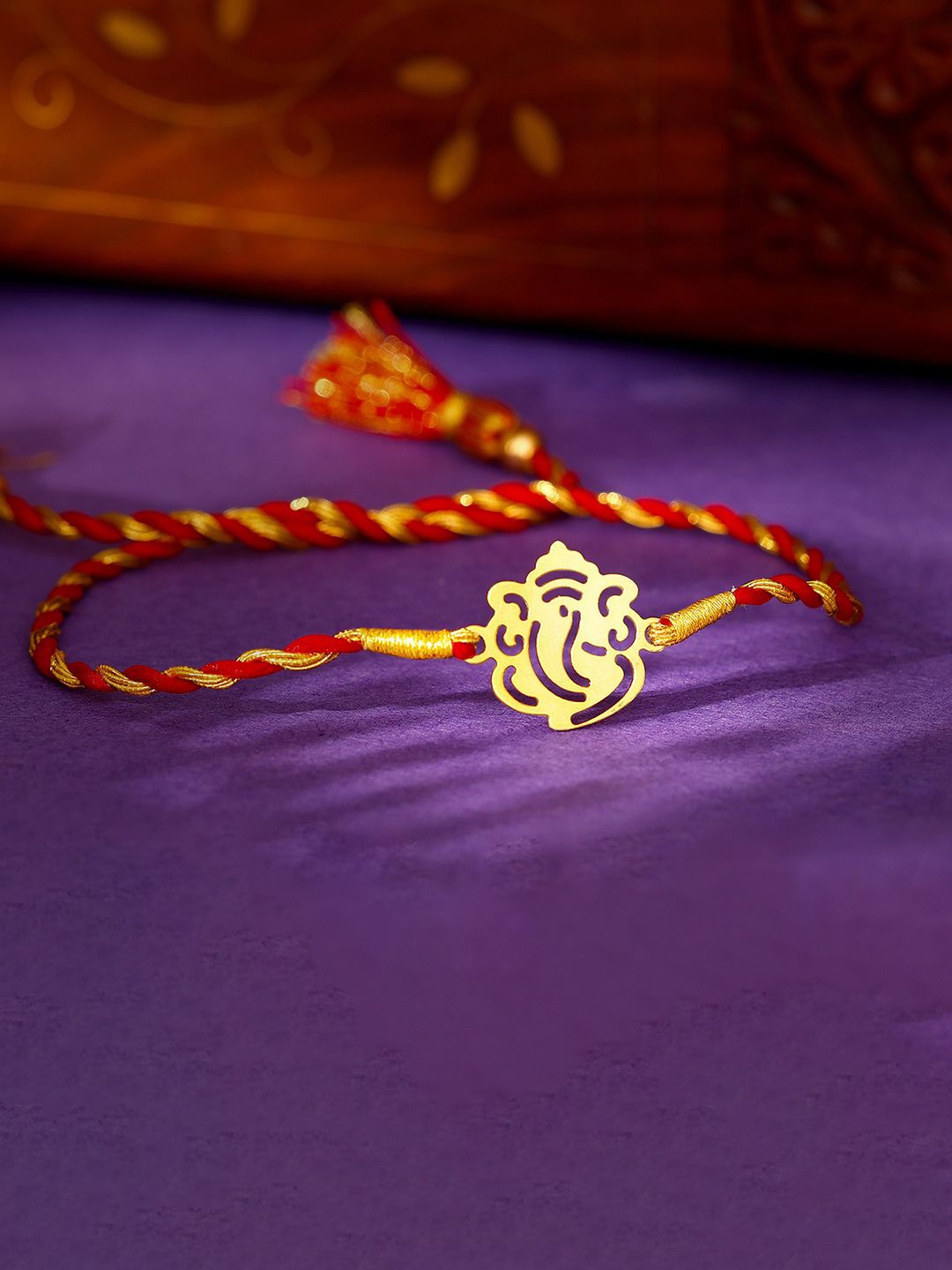 

GIVA 925 Silver Siddhi Ganapati Charm Thread Rakhi With Roli Chawal & Greeting Card, Gold
