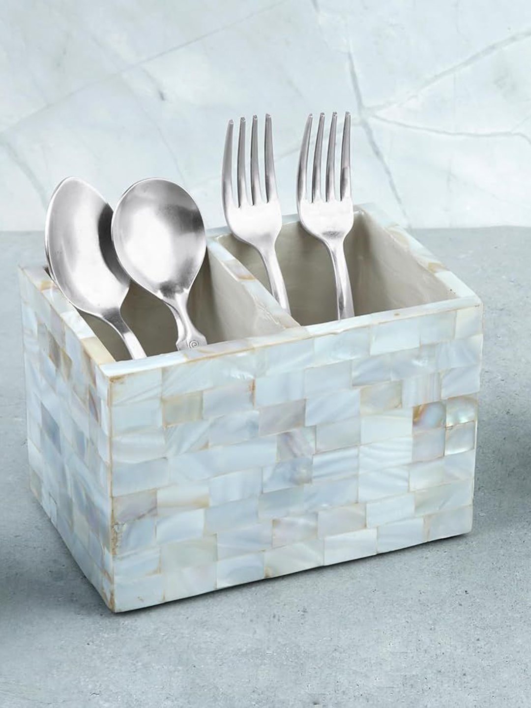 

THE HOME CO. White & Grey Melamine Cutlery Holder