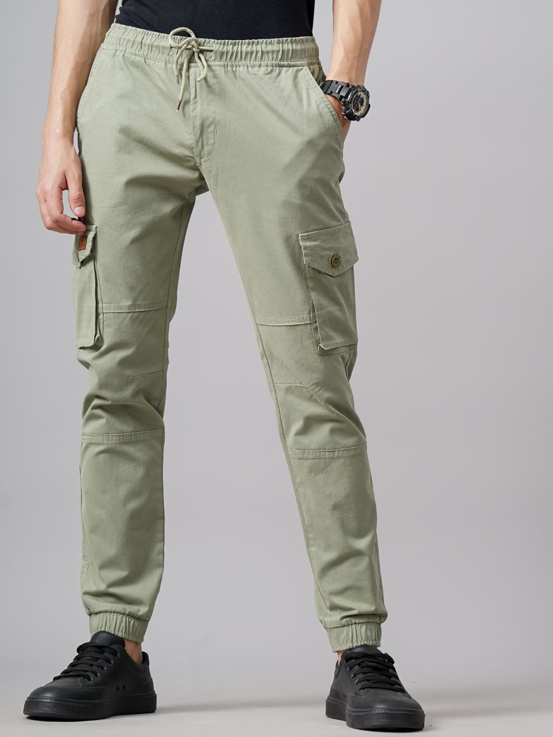 

PAUL STREET Men Smart Slim Fit Mid-Rise Flat-Front Cargo Joggers, Green