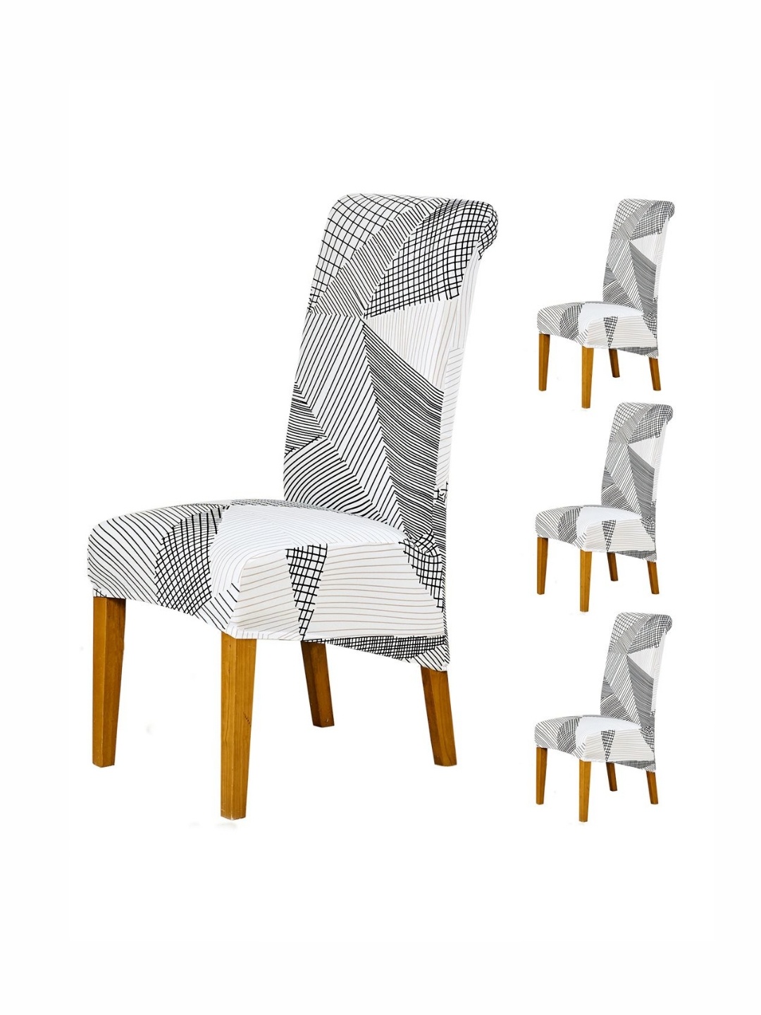 

HOKIPO White & Grey 4 Pieces Printed 140 GSM Stretchable Chair Covers