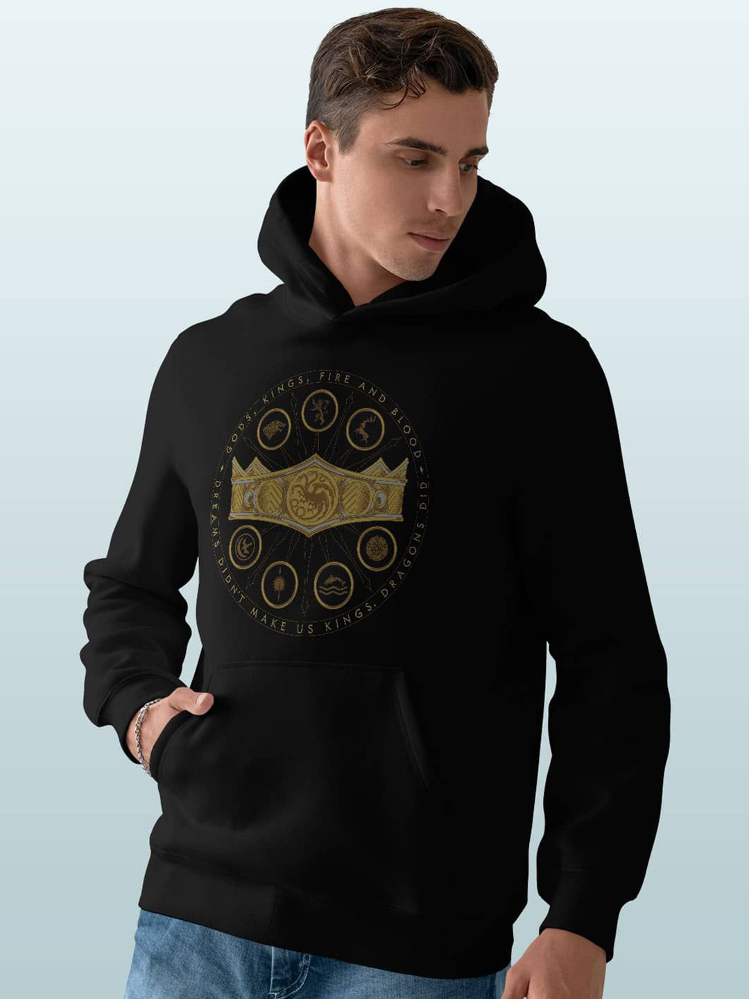 

macmerise Men Printed Hooded Sweatshirt, Black