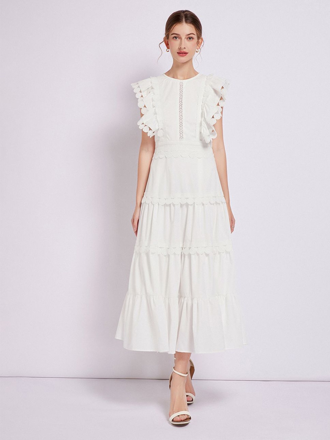 

JC Collection Flutter Sleeve Tiered Maxi Dress, White