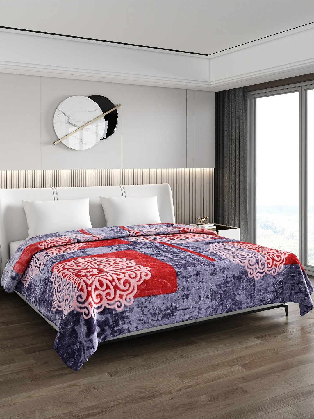 

Monte Carlo Red & Grey Floral Heavy Winter 600 GSM Double Bed Blanket
