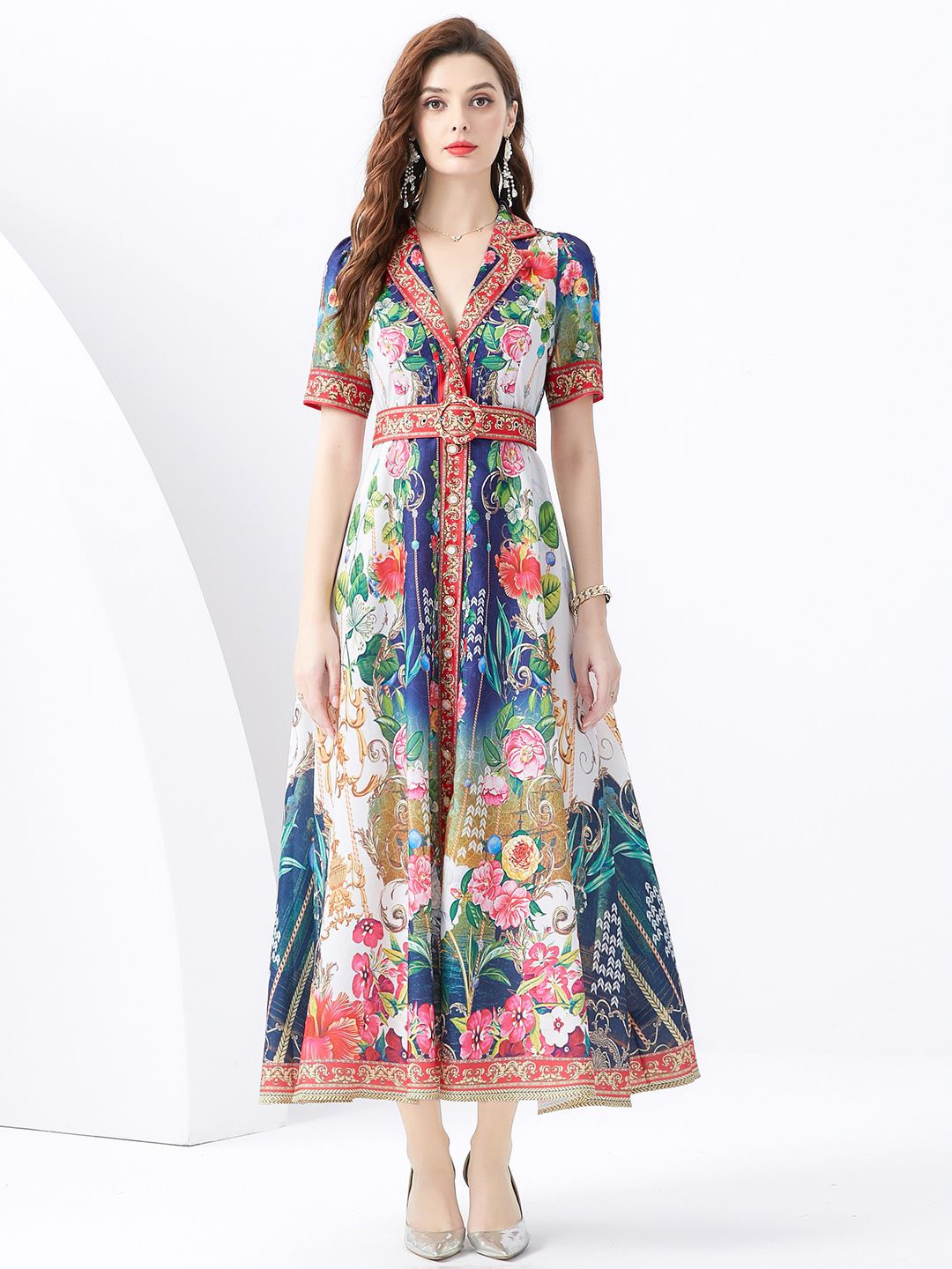 

JC Collection Fit & Flare Floral Midi Dress, Blue