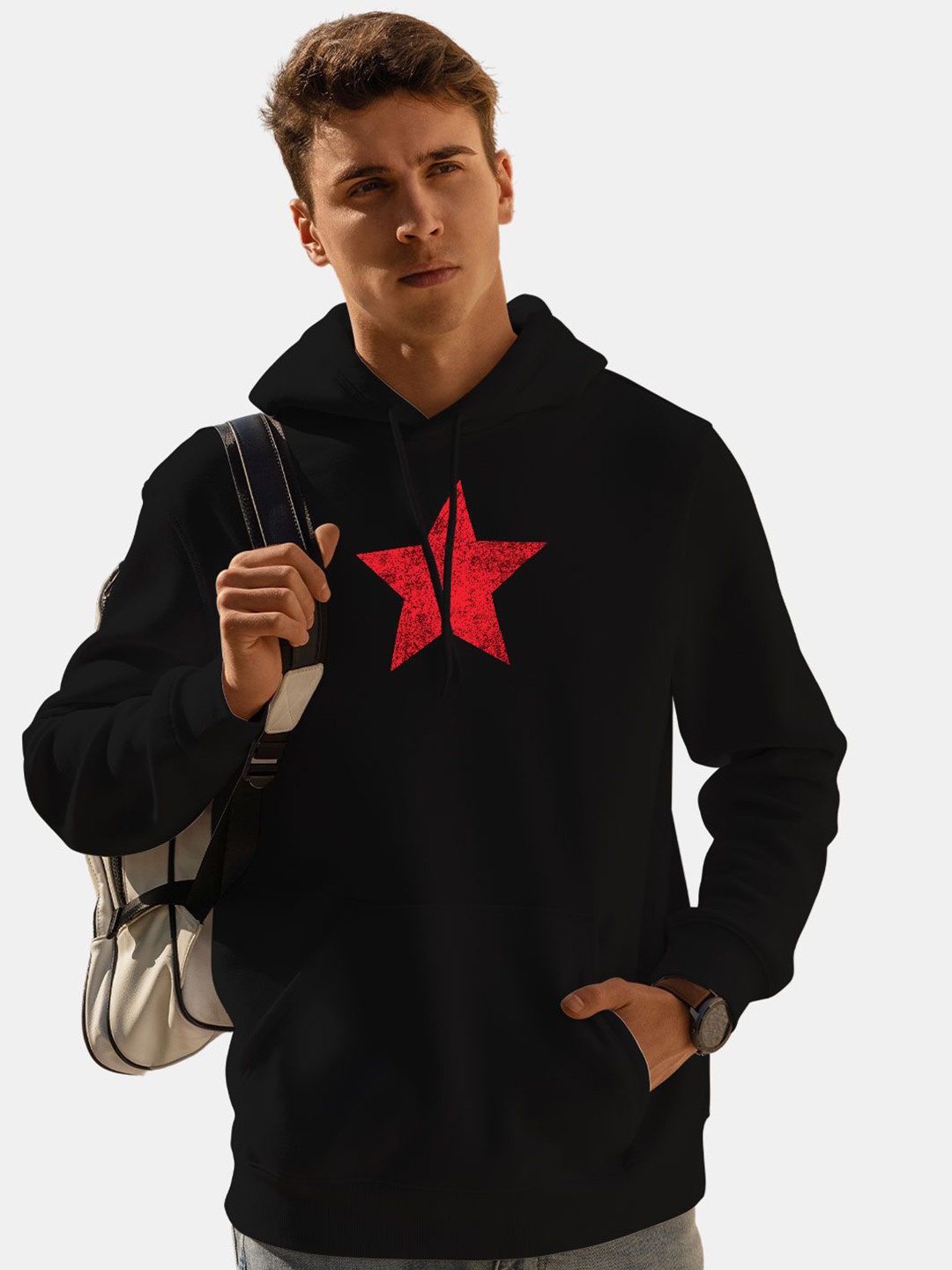 

macmerise Men Printed Hooded Sweatshirt, Black