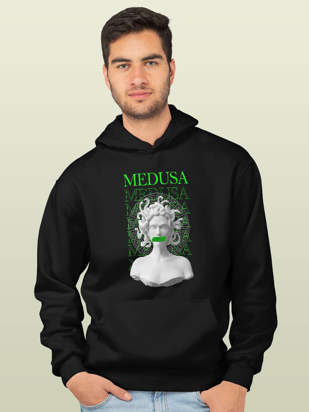 

macmerise Men Printed Hooded Sweatshirt, Black