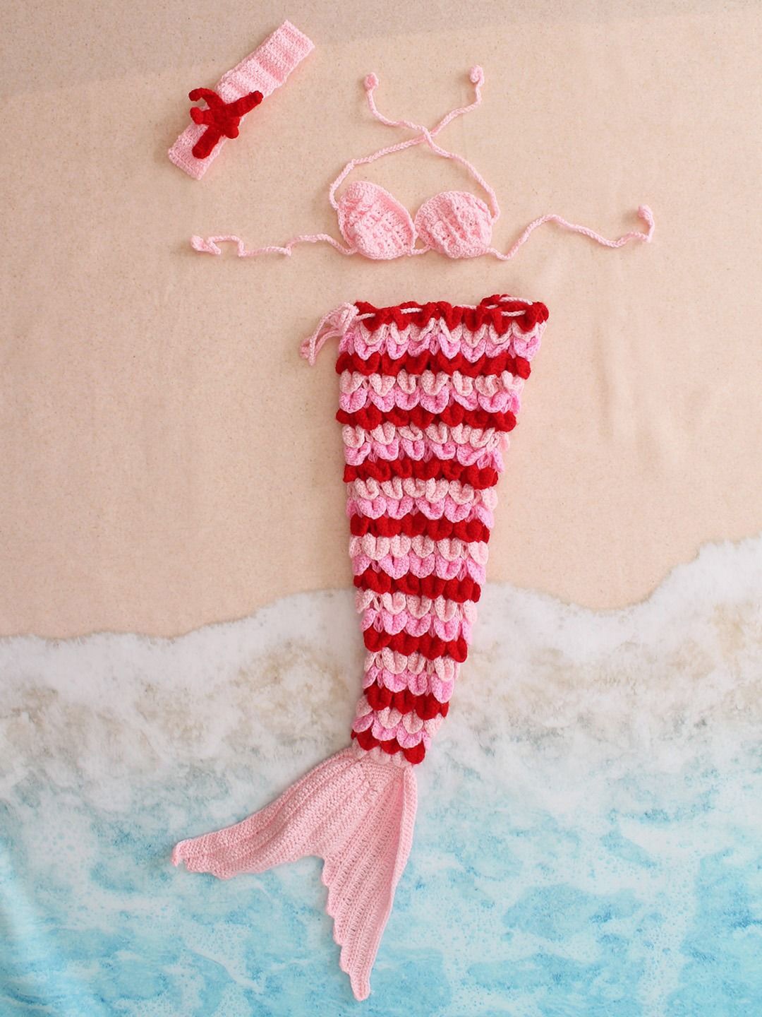 

Woonie Infants Girls Pack Of 3 Crocodile Stitch Mermaid Photoshoot Prop, Pink