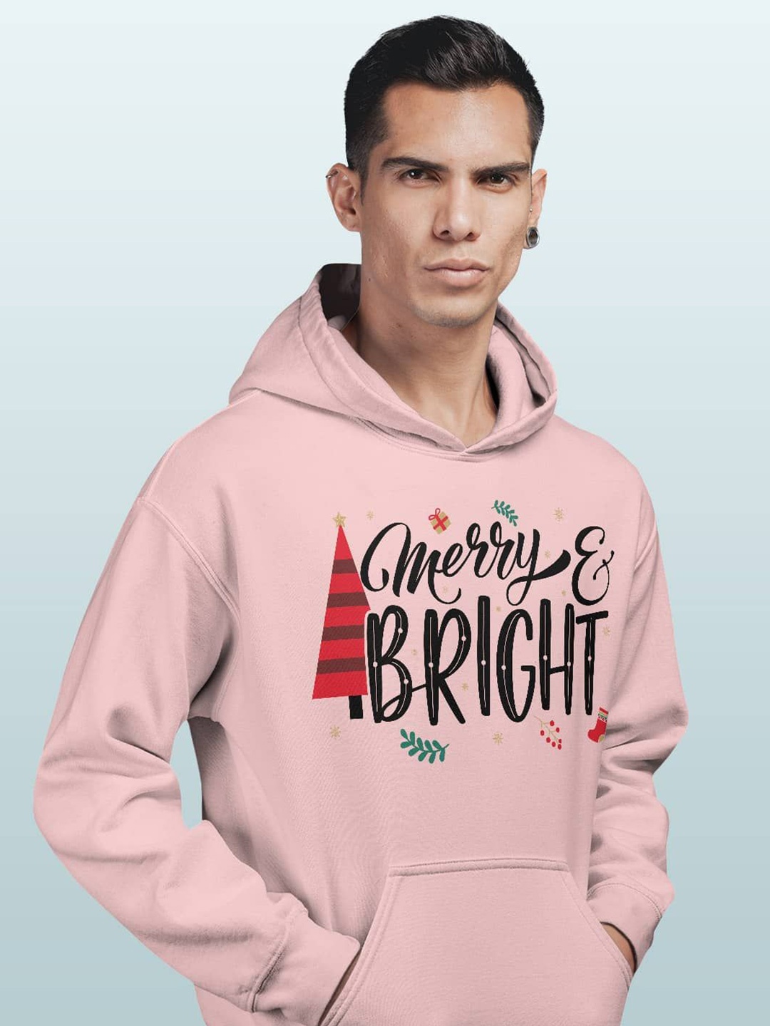 

macmerise Men Printed Hooded Sweatshirt, Pink