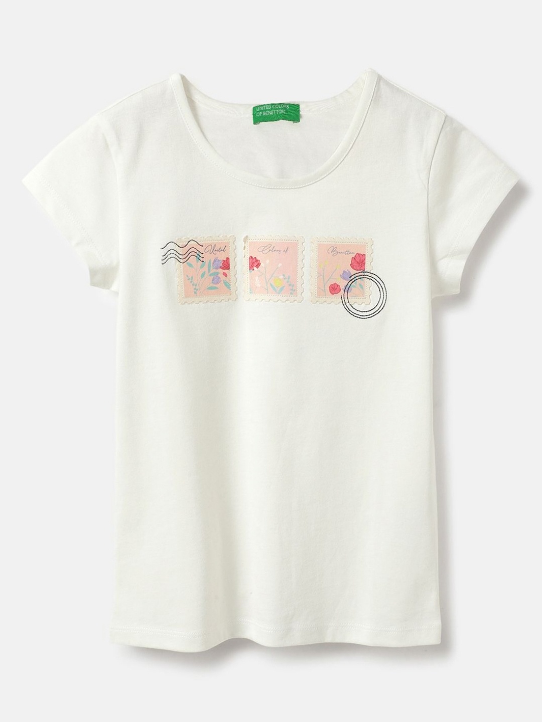 

United Colors of Benetton Girls Pure Cotton Applique T-shirt, White