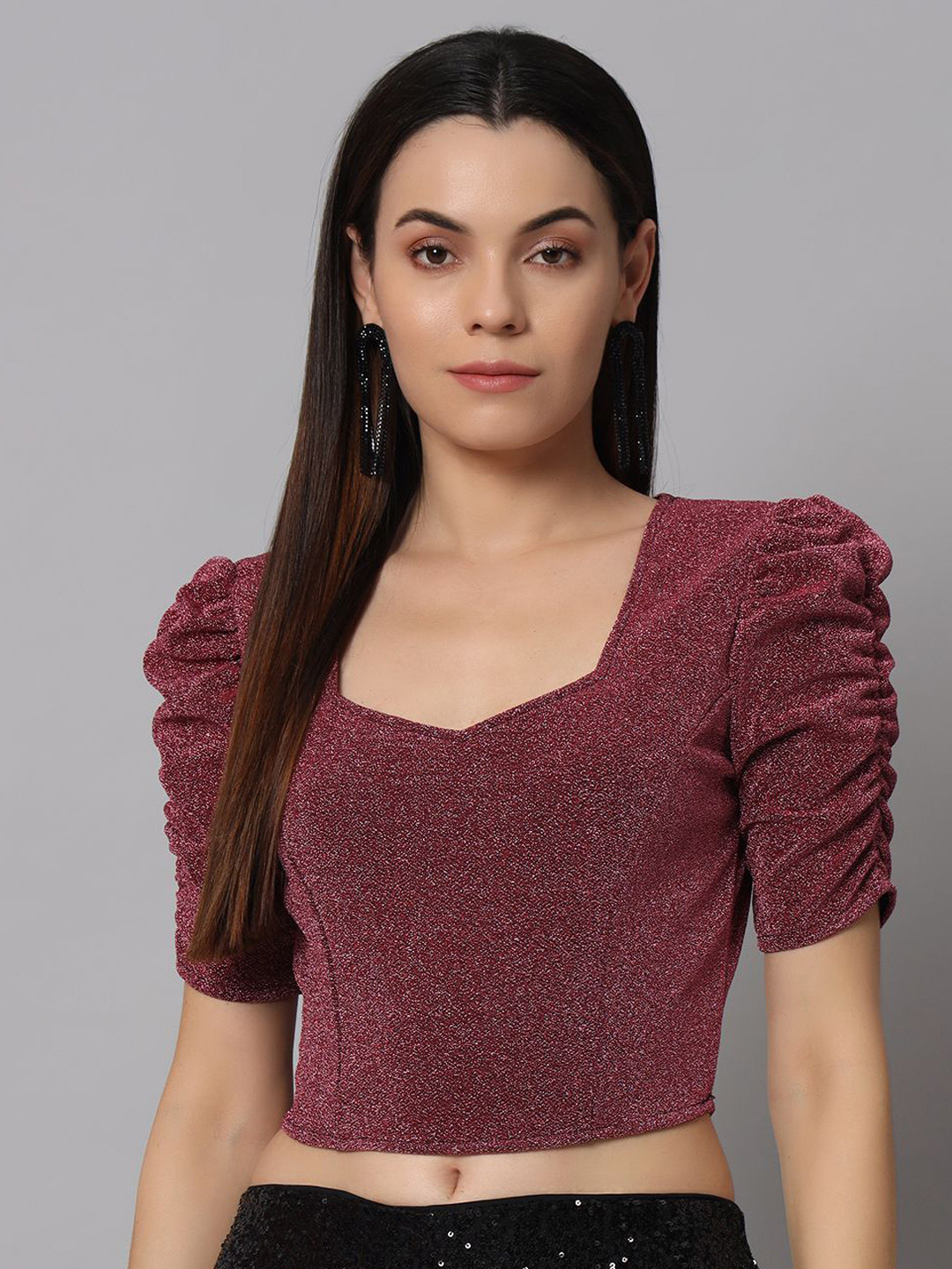 

VAARARO Sweetheart Neck Puff Sleeve Crop Top, Peach