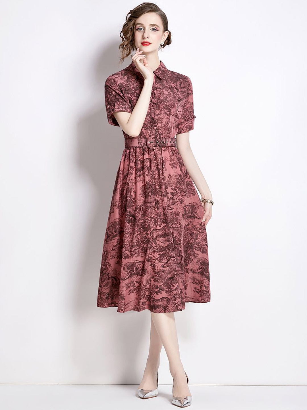 

JC Collection Ethnic Motifs Printed Fit & Flare Midi Dress, Rust