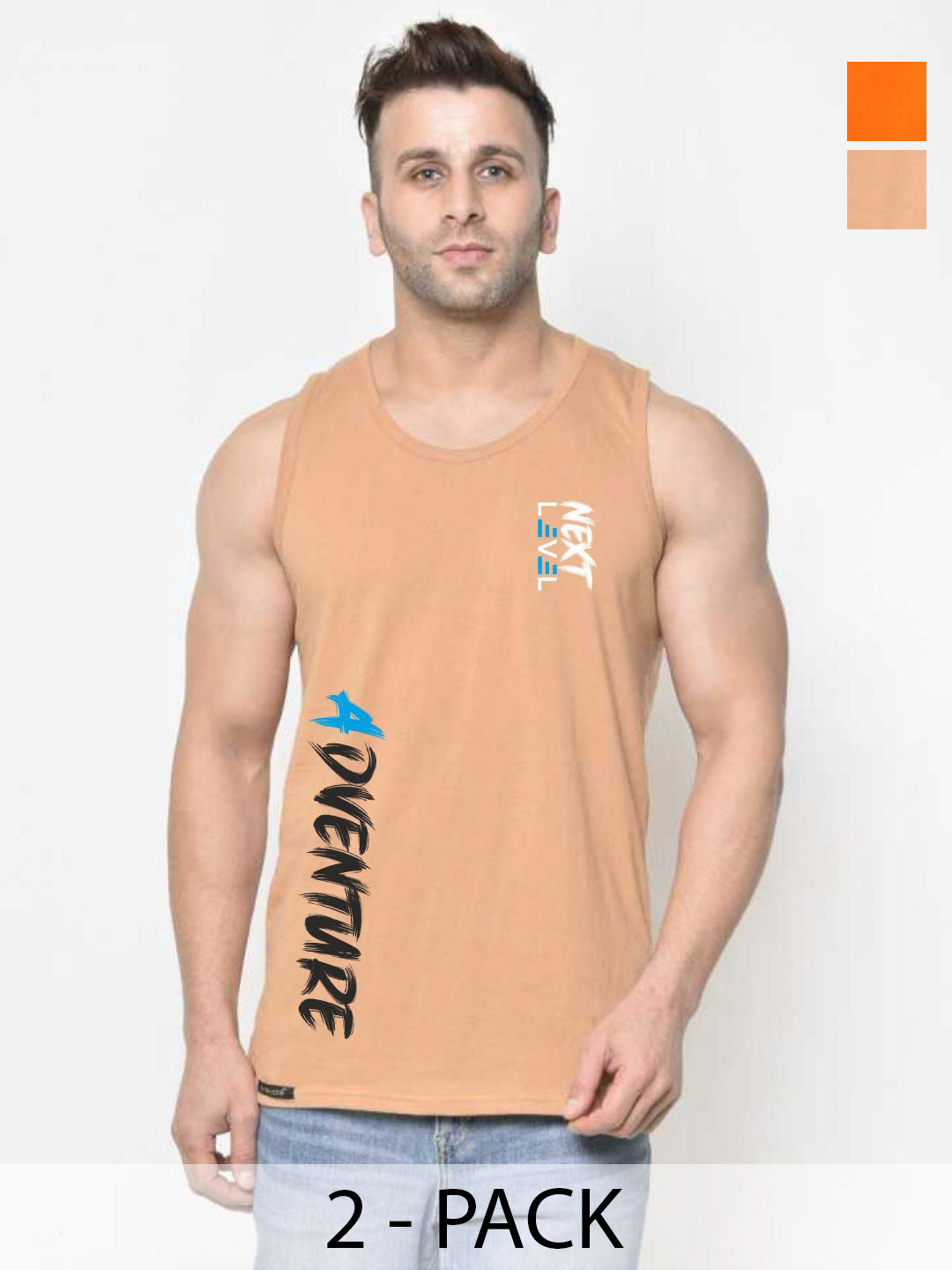 

SLOWLORIS Men Pack Of 2 Typography Printed Round Neck Cotton Slim Fit T-shirts, Orange