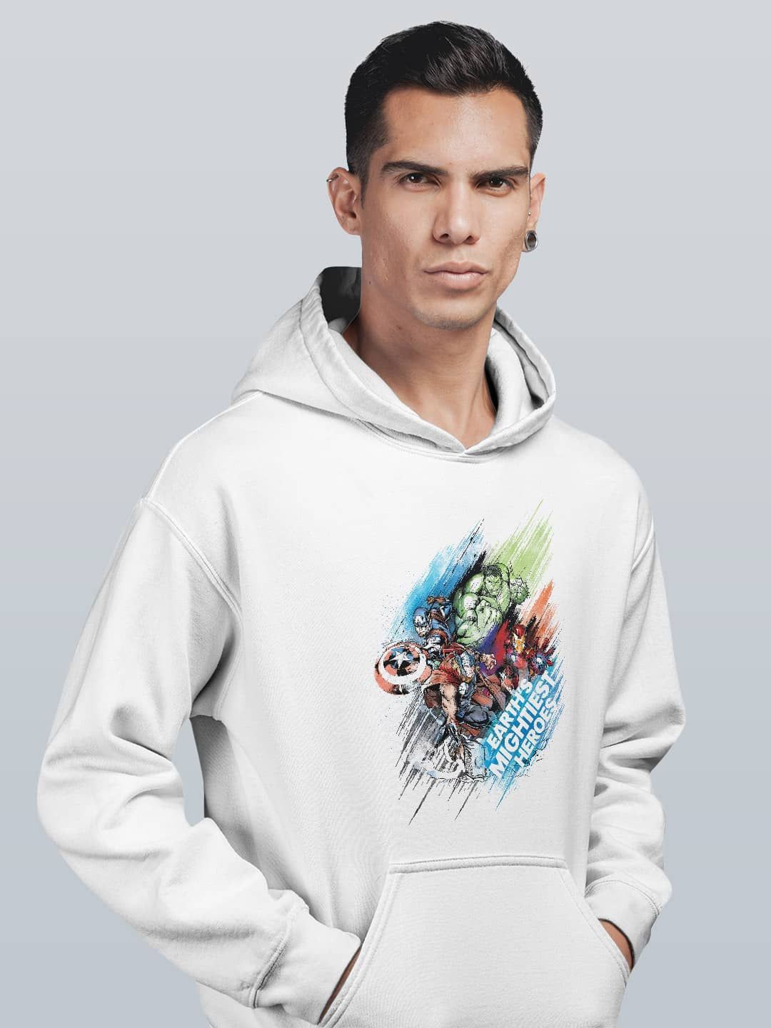

macmerise Men Printed Hooded Sweatshirt, White