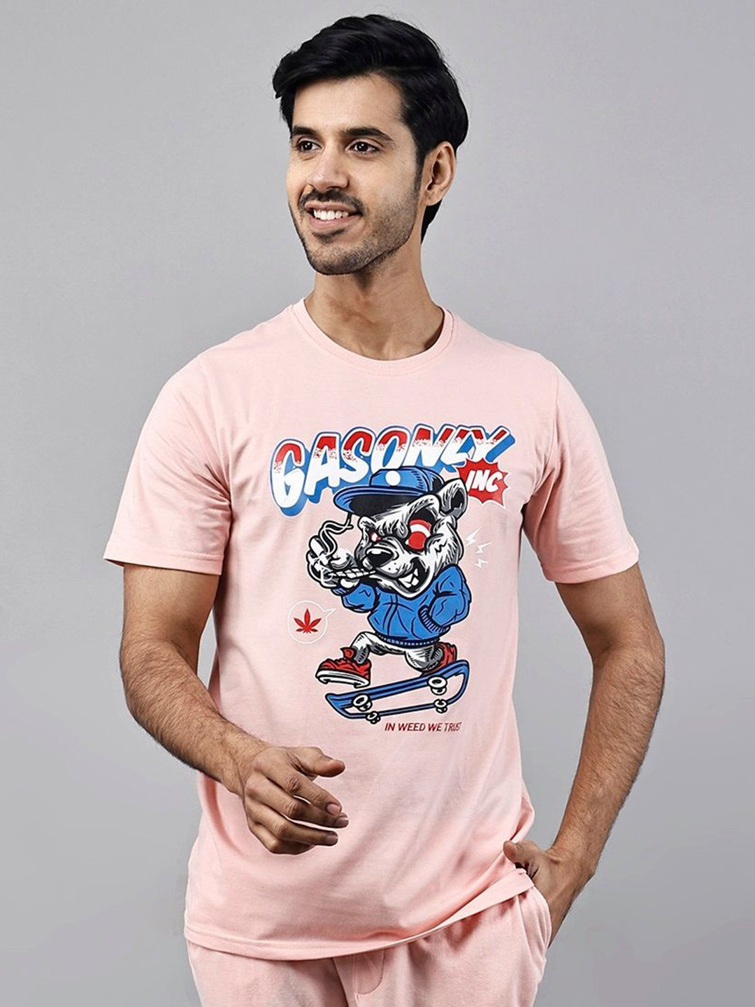 

STARFOX Men Graphic Printed Round Neck Cotton T-shirt, Pink