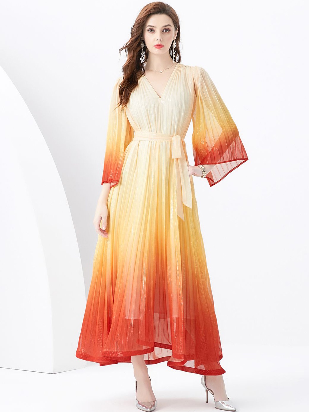 

JC Collection Tie and Dye Dyed Flared Sleeve Maxi Dress, Orange