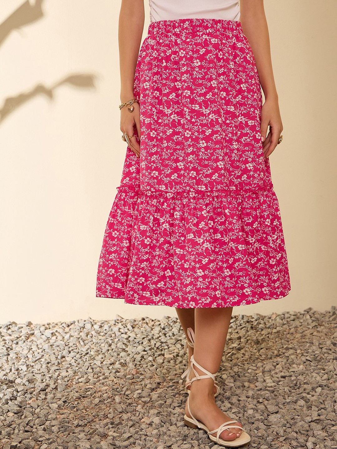 

Berrylush Floral Printed A-Line Midi Skirt, Pink