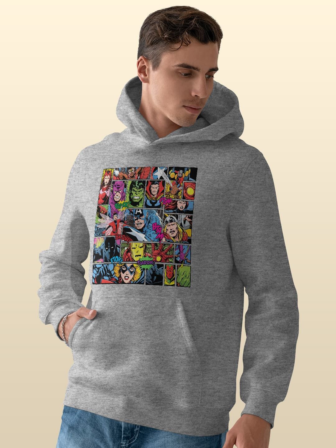 

macmerise Men Printed Hooded Sweatshirt, Grey