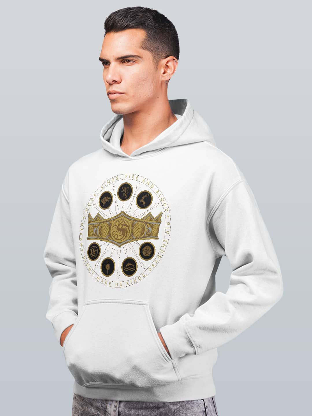 

macmerise Men Printed Hooded Sweatshirt, White